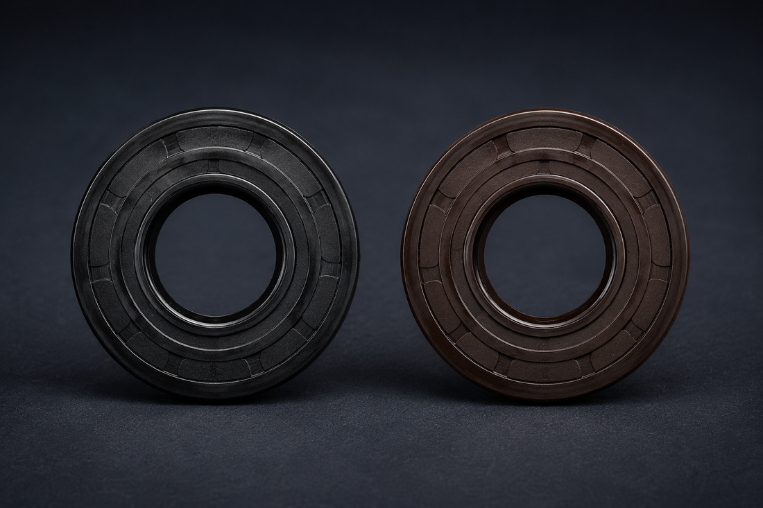 NBR and FKM rotary shaft oil seals shown side by side